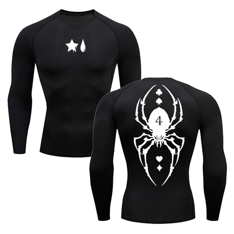 Base Layer Top - Kaus kompresi motif laba-laba untuk pria,