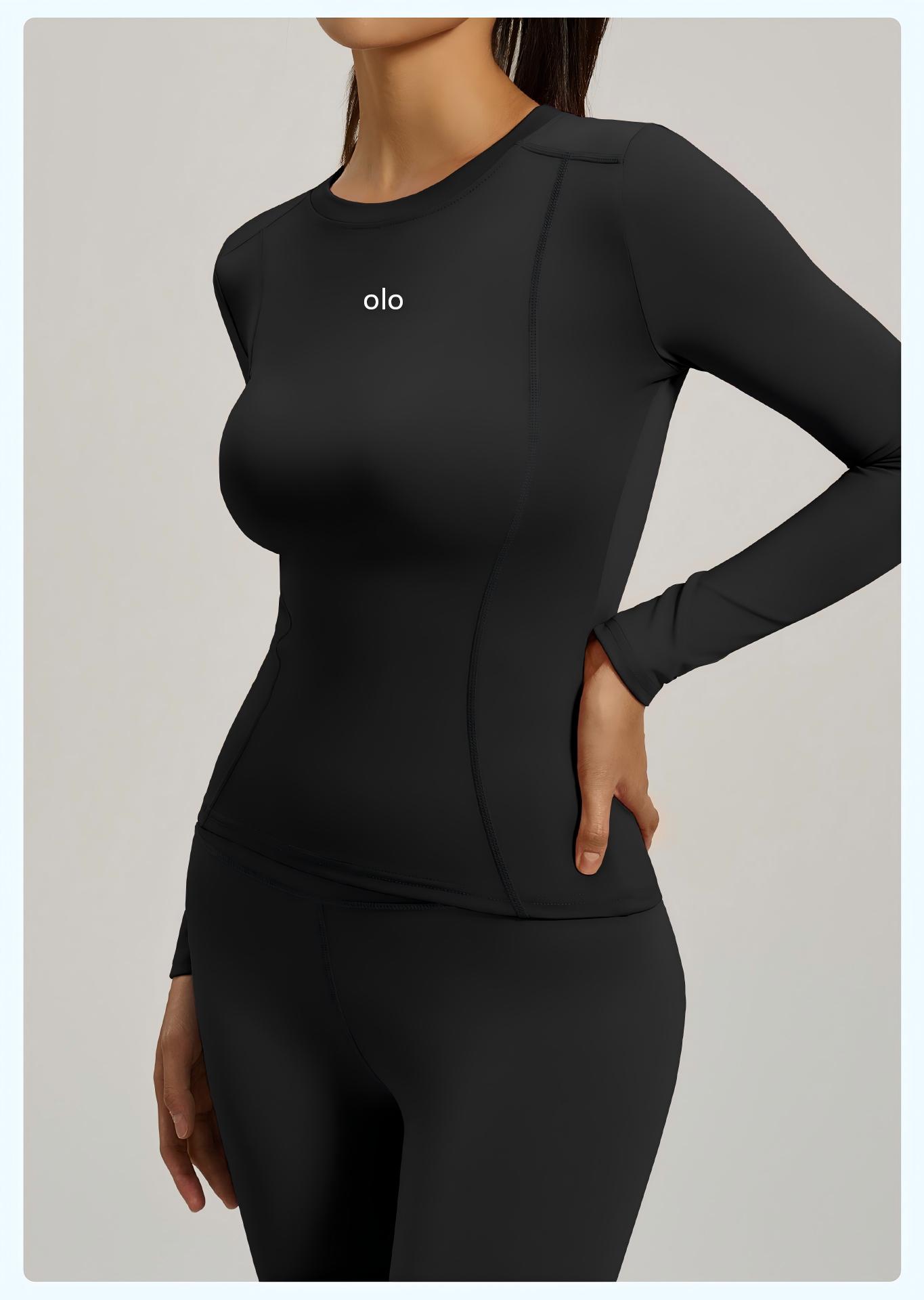 T Shirt Tight Fit - Kaos Yoga Wanita Lengan Panjang, Kerah