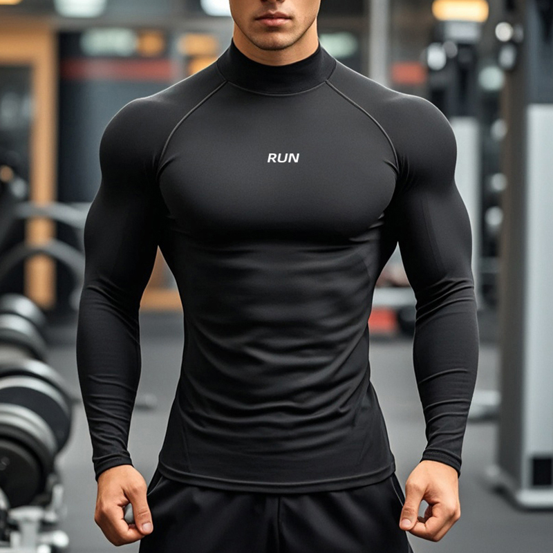 T Shirt Tight Fit - Kaos Lari Pria Kerah Tinggi Cepat