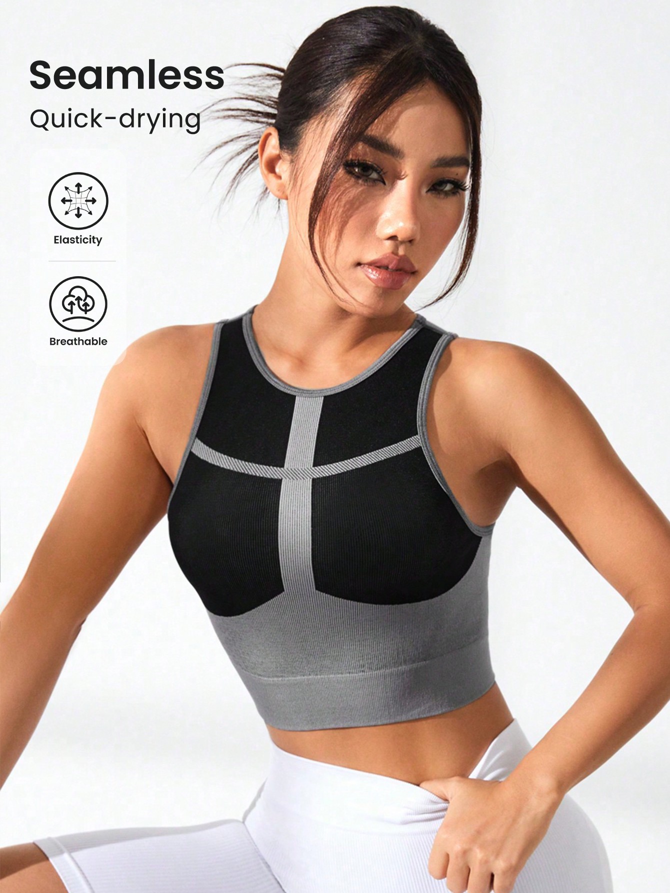 Tank Top Ribbed - Tank top wanita warna blok, rajutan