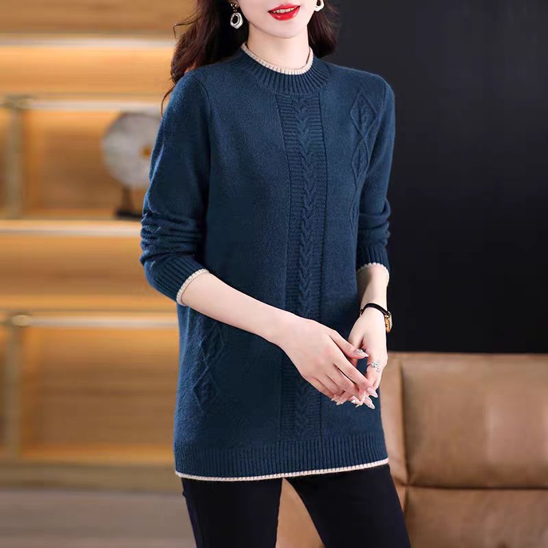 Thermal Long John - Jumper rajut leher bulat wanita, atasan