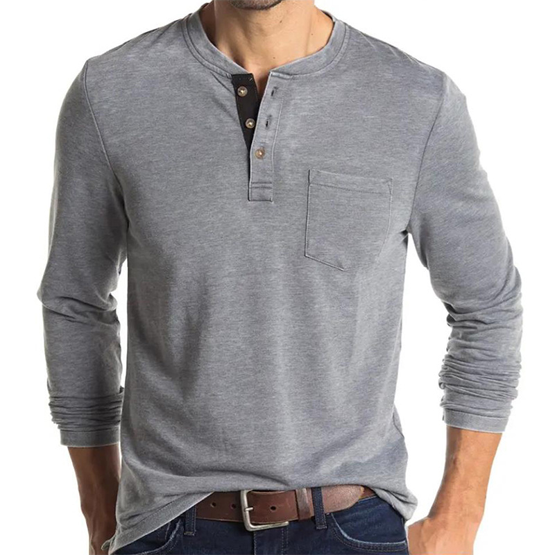 Kaos Henley Lengan Panjang Pri - Undershirt Crew Neck ulasan dan harga