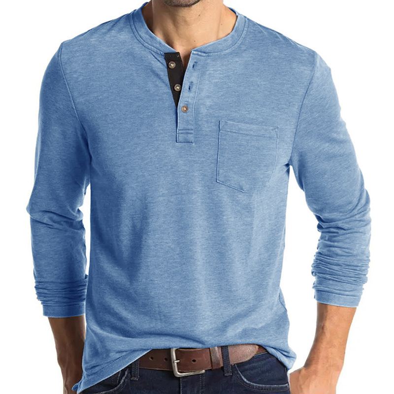 Kaos Henley Lengan Panjang Pri - Undershirt Crew Neck ulasan dan harga