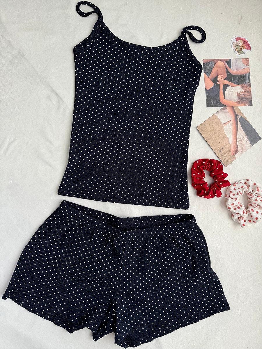 Set Celana Pendek Bergaris Nav - Tank Top Ribbed ulasan dan harga