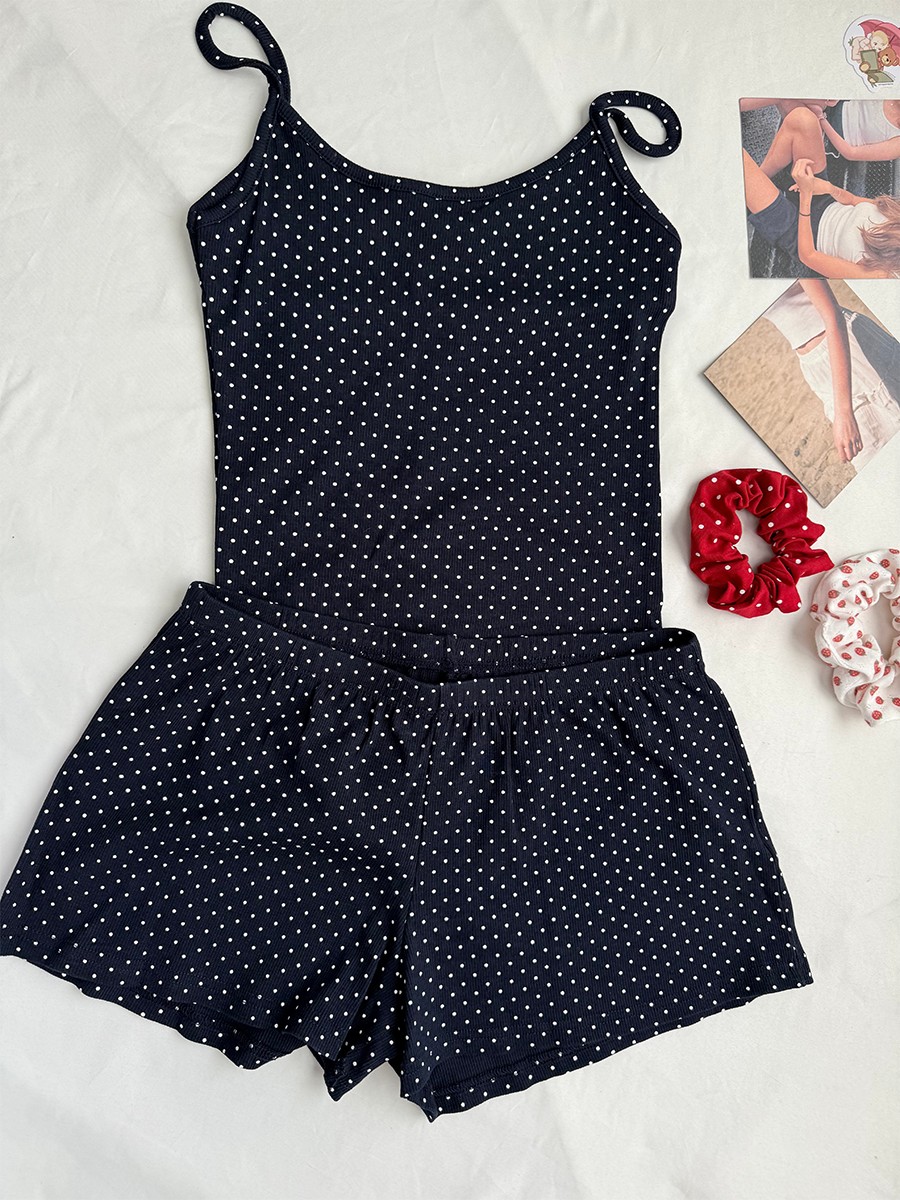 Set Celana Pendek Bergaris Nav - Tank Top Ribbed ulasan dan harga