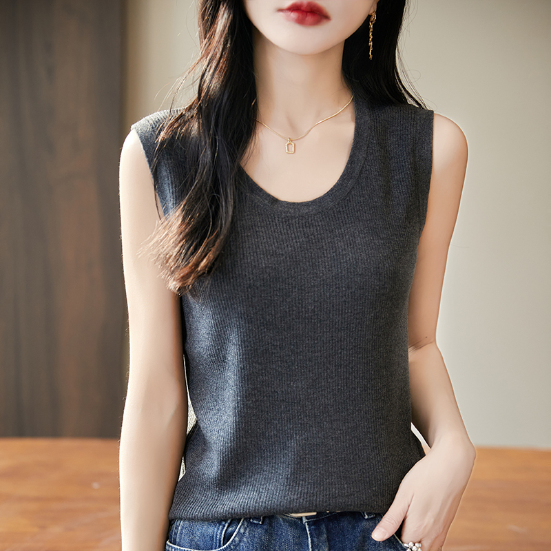 WinvyNee Wanita Deep Crew Neck - Tank Top Ribbed ulasan dan harga